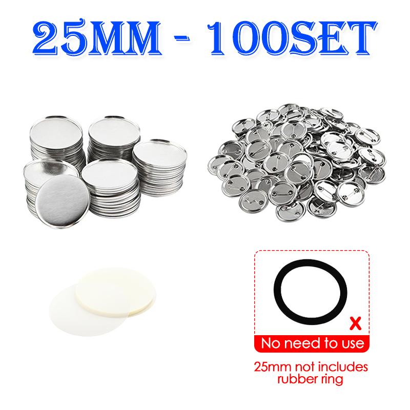 100Sets 25/32/37/44/58MM Round Badge Pin Button Maker Machine DIY Making Badge Parts Manual Punch Press Machine Consumables