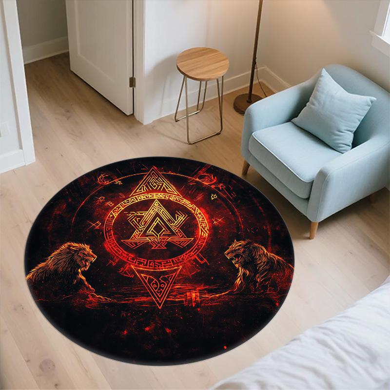 Viking Runes,Round Area Rug,Carpet Rug for Living Room Bedroom Sofa Playroom Decor,Non-slip Floor Mat