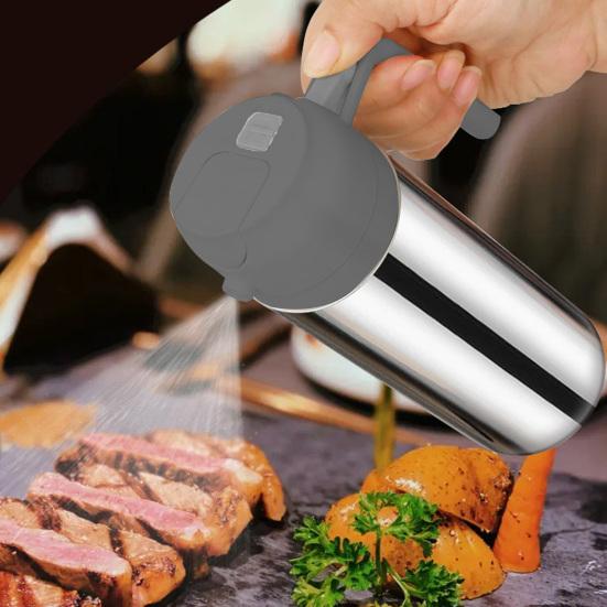 Bottiglia erogatrice di olio 2 in 1 per cucina 360/430/500 ml in acciaio inossidabile con doppio ugello, spruzzatore per olio da barbecue per cucinare, grigliare, insalate e cuocere al forno.