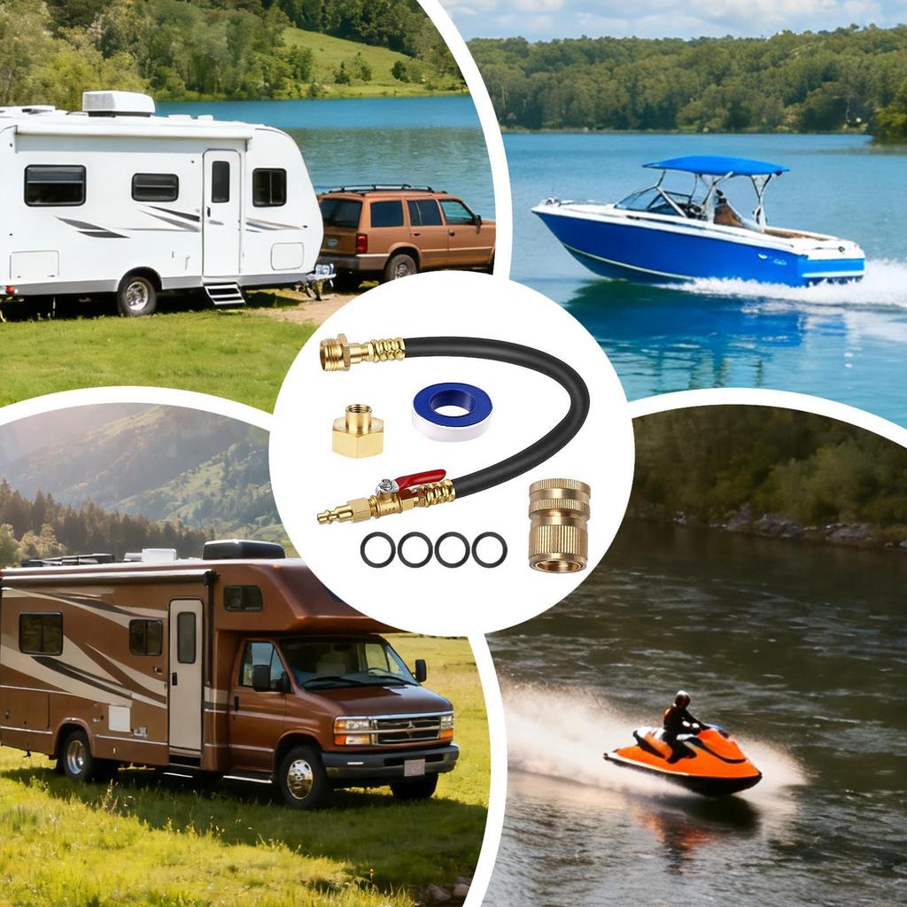 8pcs RV Winterizing Kit 17 Inch Hose Anti-Freeze Adapter Connector Winter RV Antifreeze Pump Kit With Shut-off Valve Nozzle