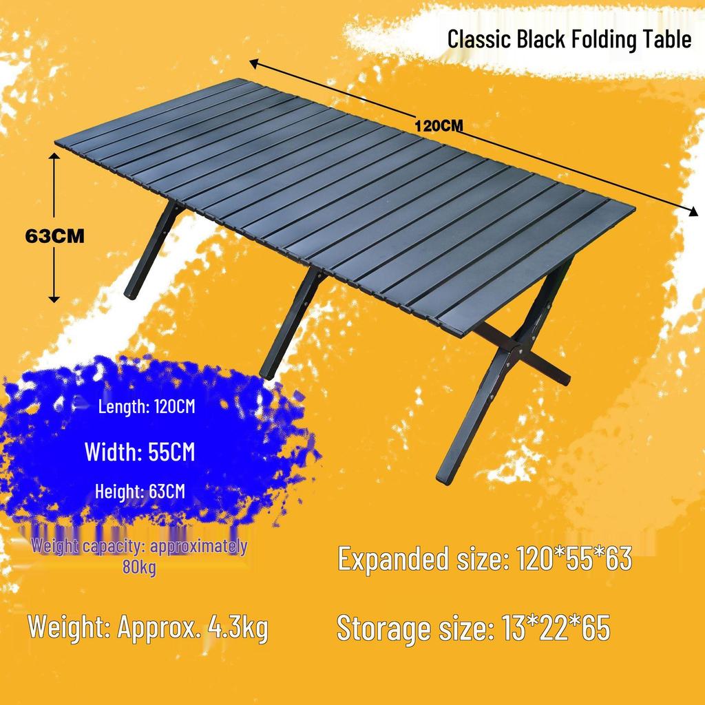 Portable Outdoor Folding Carbon Steel Roll-Up Table and Chairs Set for Camping, Picnics, or BBQs.