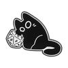 Black Cat Enamel Pin with Polyhedral Dice Design Metal Lapel Badge for Jackets Backpacks and Collectors Accessories