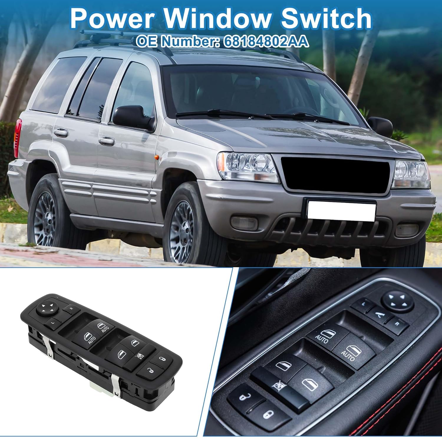 Power Window Switch No.68184802AA Window Control Switch for Dodge Durango for Jeep Grand Cherokee 2014-2015 Black