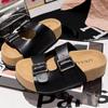 Soft leather version~ Mrs. Chen, the same thick-soled muffin, one-word small sandals, slippers outside the beach, women's shoes
