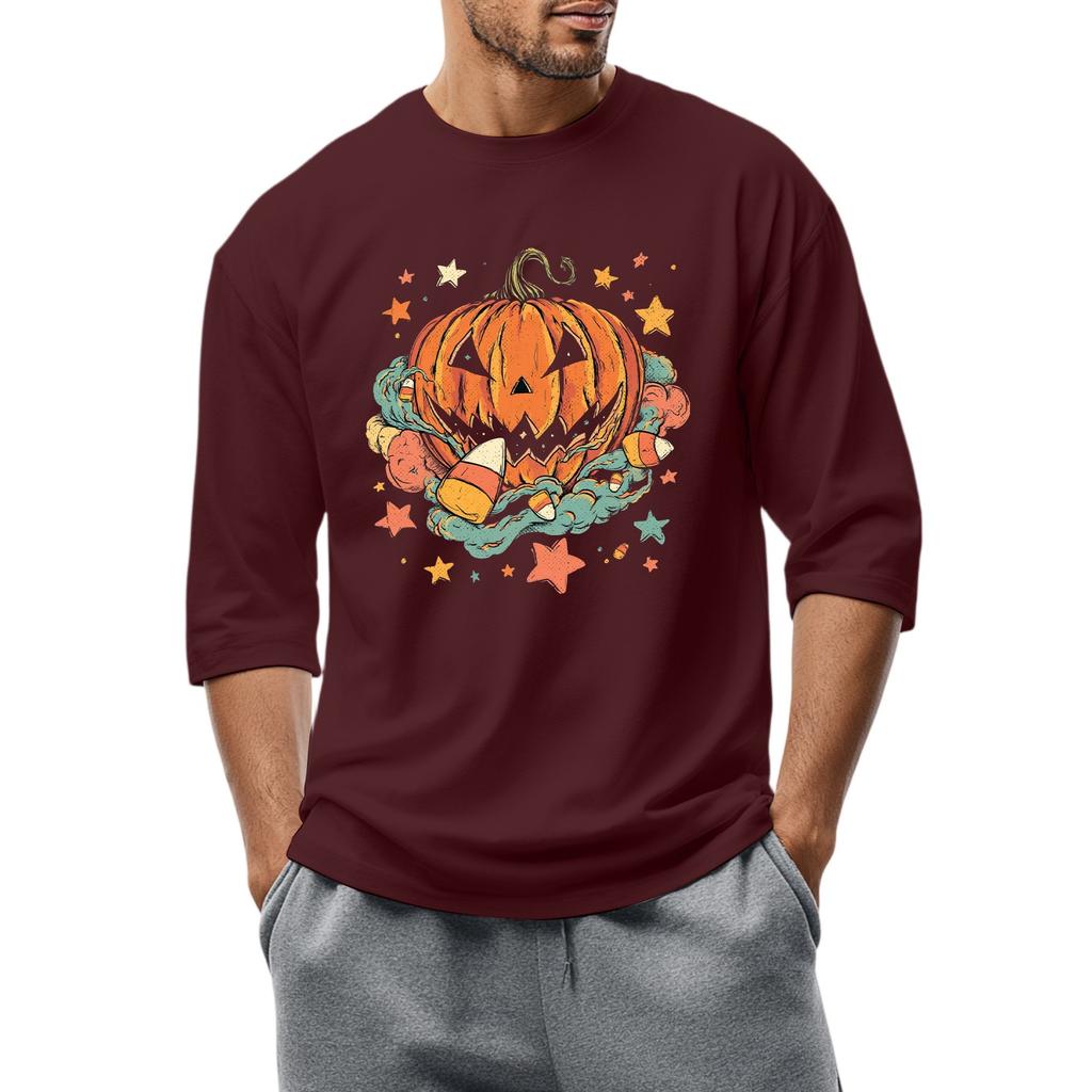 Men'S Round Neck Three-Quarters Sleeve Top Casual Fashion T-Shirt