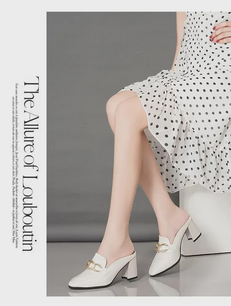 Women's Spring/Summer High-Heeled Closed-Toe Half-Slippers: European & American Style