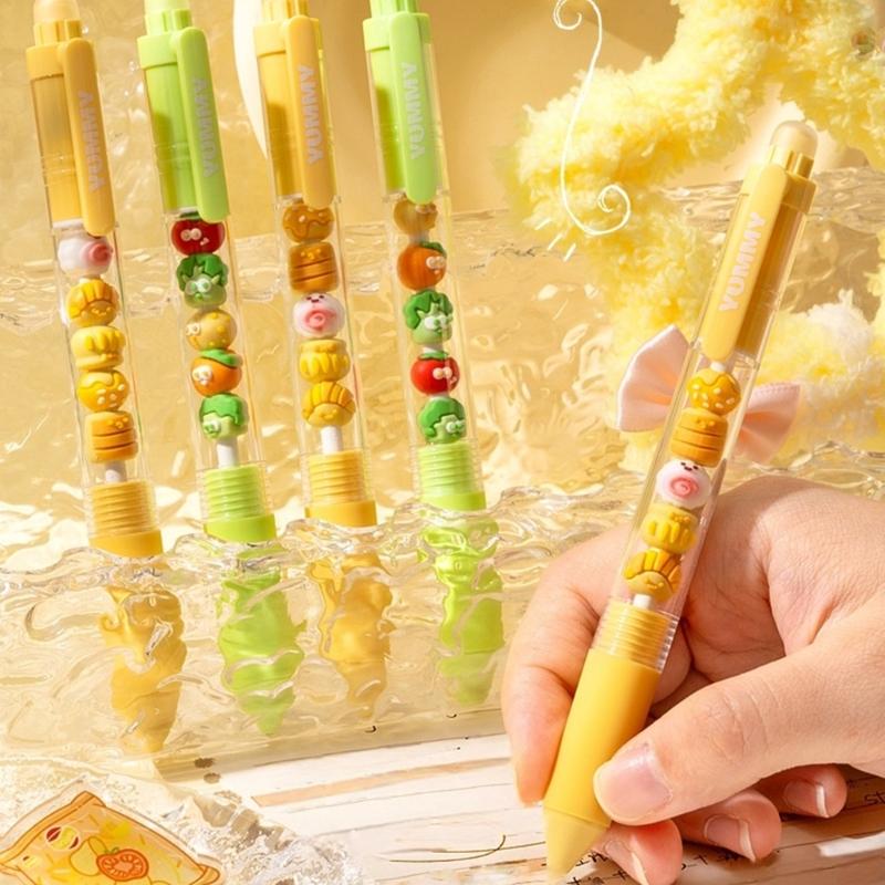 2/4Pcs Cartoon Beaded Gel Pen Retractable Gel Pen 0.5mm Tip Studewnt Writing Pen Quick Drying for Writing Journaling