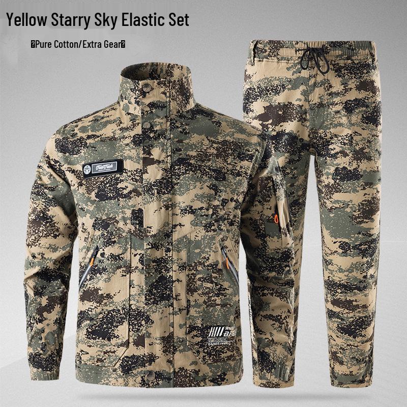 Herren Camouflage Baumwolle Elastischer Arbeitsanzug - Verdickte Schweiß- und Autoreparaturausrüstung für Frühling/Herbst.