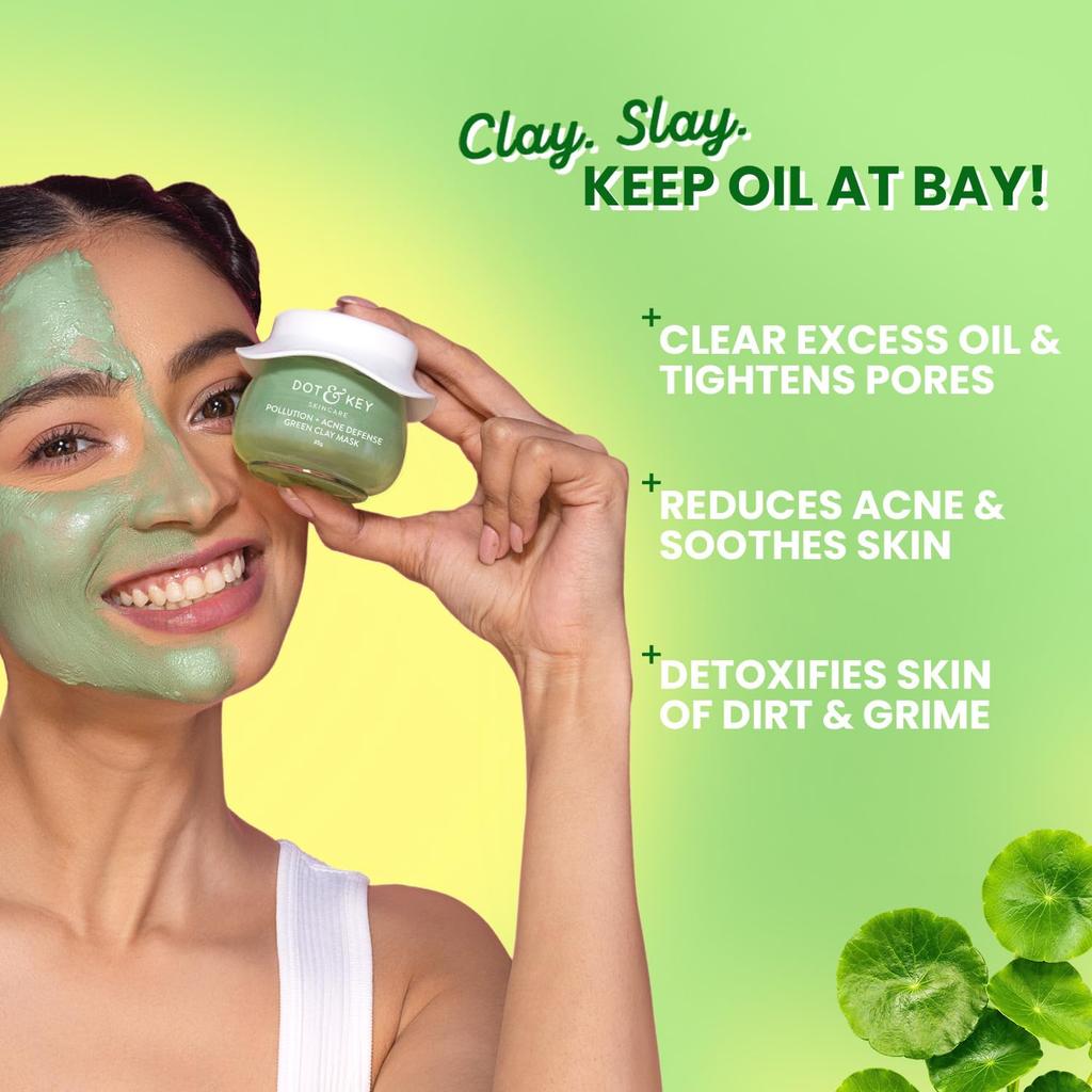 Dot & Key Pollution Acne Defense Grüne Tonerde Maske 85g | Entgiftende Gesichtsmaske für fettige & zu Akne neigende Haut