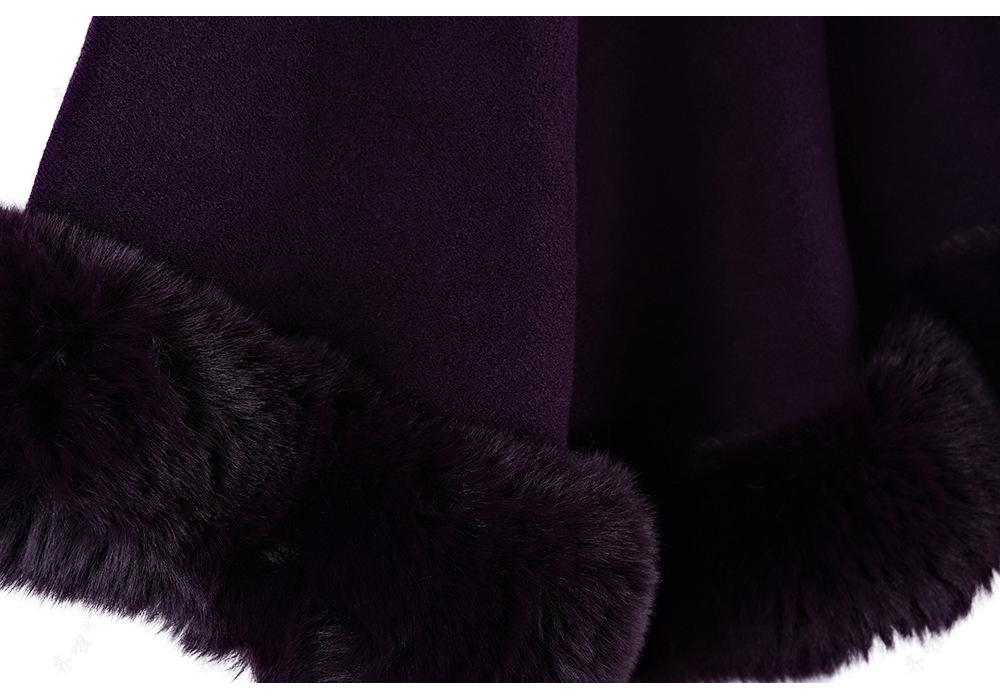 Elegant Faux Mink Woolen Cape Shawl: Plus Size Knit Cardigan Coat for Women