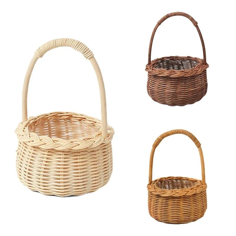 2025 New 20cm Waterproof Woven Flower Basket Storage Basket With Handle Handmade Multi-functional Perfect Gifts Rattan Home Wedd