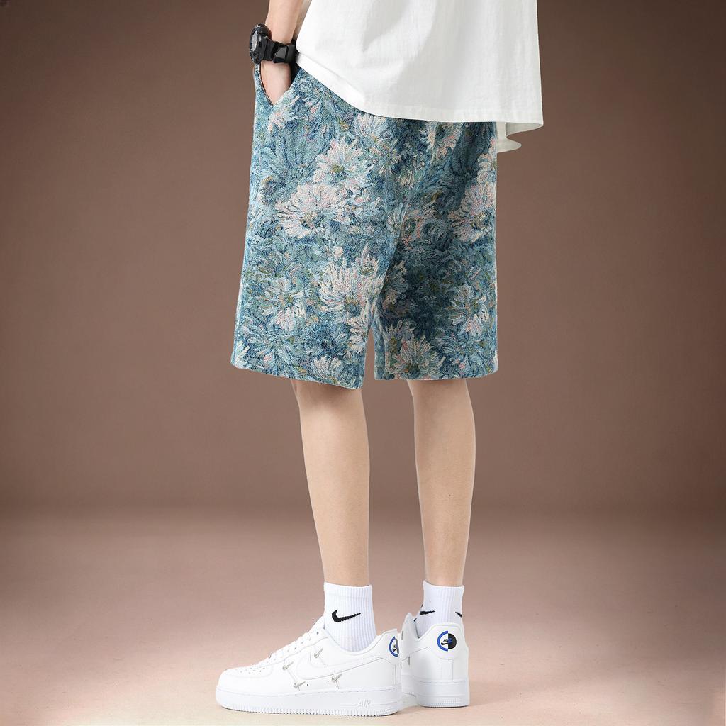 High-end American Trend Full of Printed Ice Silk Cool Shorts Men's Summer Thin Casual Vacation Beach Pants