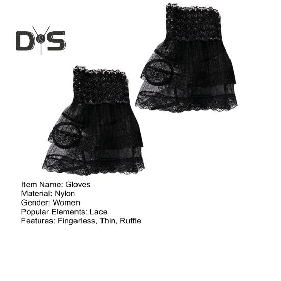 1 par kvinnor balhandskar genomskinliga spetsar ihåliga volangkanter tunn handledsmanschett fingerlösa föreställningar brud bröllopsvantar