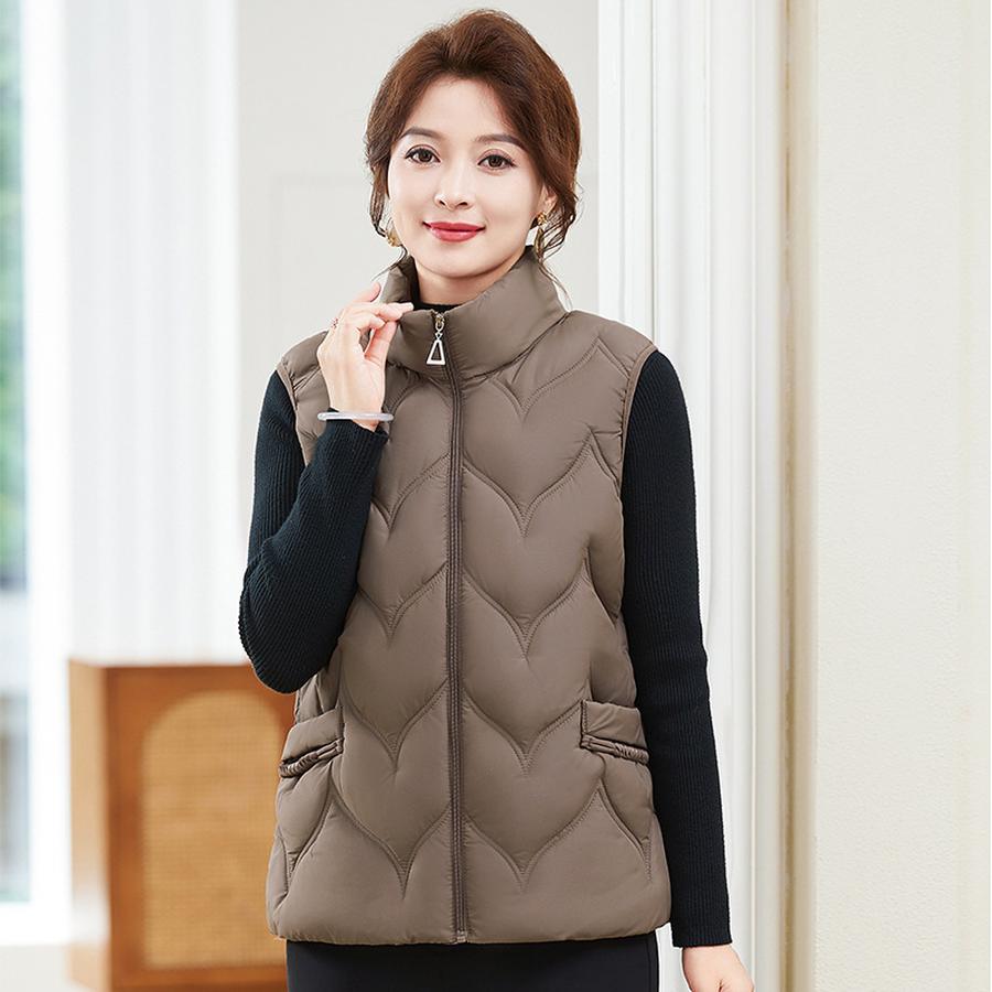 Autumn Winter New Cotton Padded Vest for Moms Plus Size Stand Collar Cotton Jacket Warm Top for Women