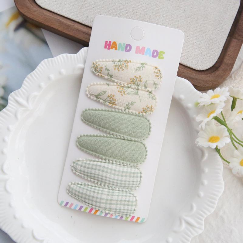 6Pcs/set Cute Floral Cotton Hair Clips Set Plaid Fabric Bows for Girls Baby Kids Hair Accessories Finishing Bangs Kids Headwear