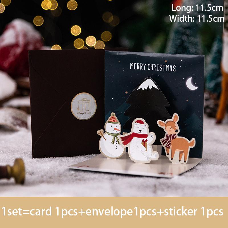 Folding Christmas 3D Pop UP Greeting Card With Envelope Santa Claus Snowman Xmas Invitation Card Postcard Navidad Supplies