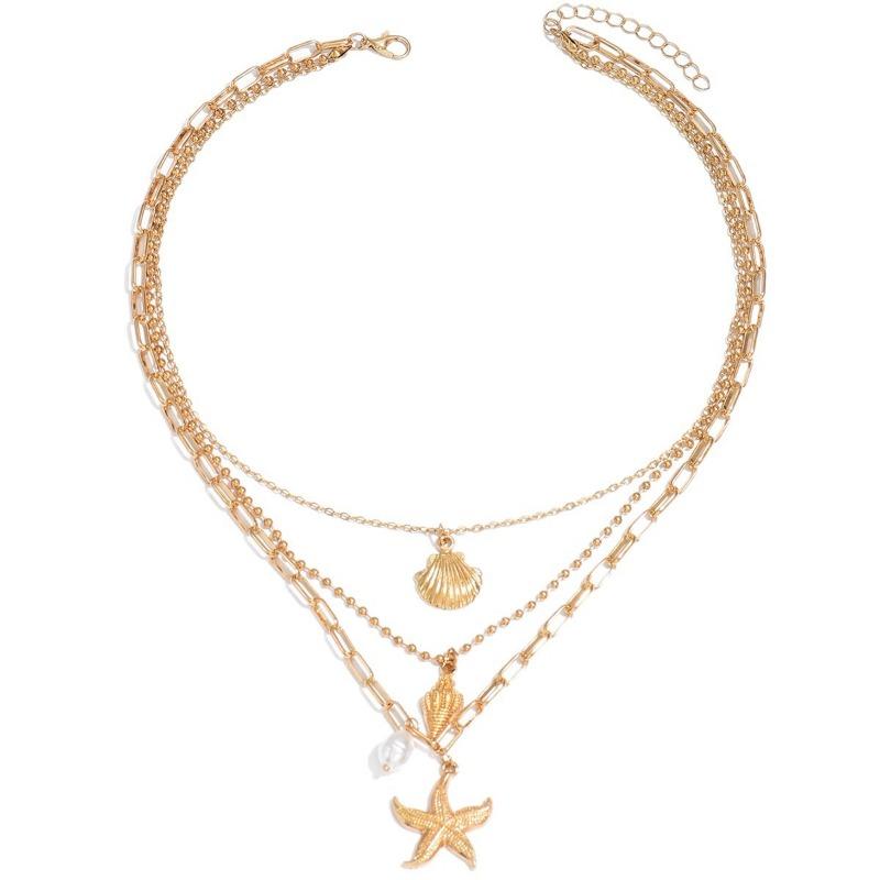 Necklace, niche high-end metal jewelry, starfish pendant, accessory, wind conch shell neck chain.