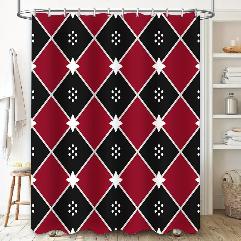 Modern Red Black Geometric Shower Curtain Waterproof Bath Decor Home Improvement Decoration Size CustomizableXS (36 X 72 Inches)