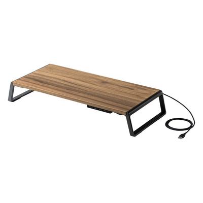 Sanwa Direct Monitor Stand, 4 USB Ports, 50cm Wide X 24cm Deep X 9.1cm High, Light Wood Grain, 100-MR170LM