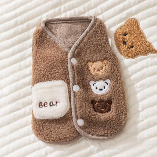 Cartoon Bear Dog Cardigan Warm Pets Autumn Winter Coat Puppy Vest Cute Poodle Outfit with D-ring for Small Medium Dogs Cat Girl Boy