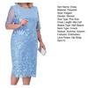 O-Neck Half Sleeve Waist Tight Hip Wrap Slim Fit Midi Dress Embroidery