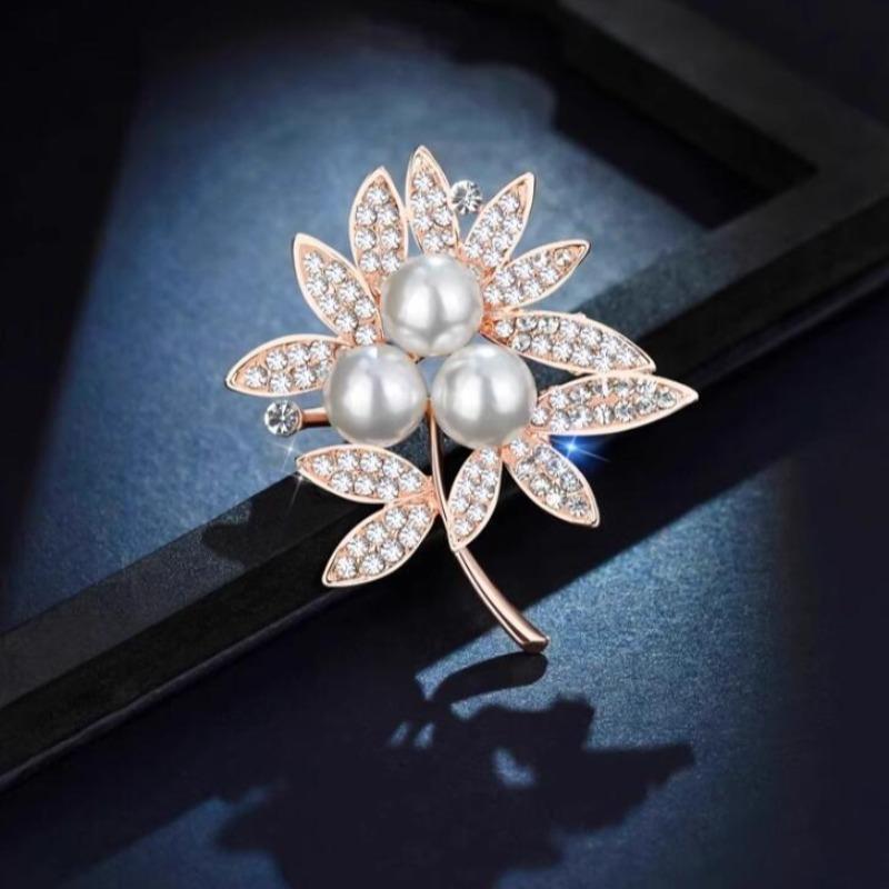 1Pc Simple Leaves Brooch for Women Men Chic Pearl Leaf Brooches Pins Jewelry Trendy Accessories Summer Holiday Gifts