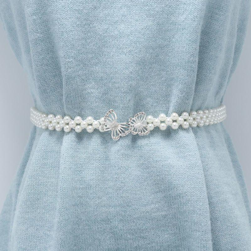 Stylish Pearl Waist Chain For Decorative Dresses Featuring Delicate Butterfly Accents And Rhinestones