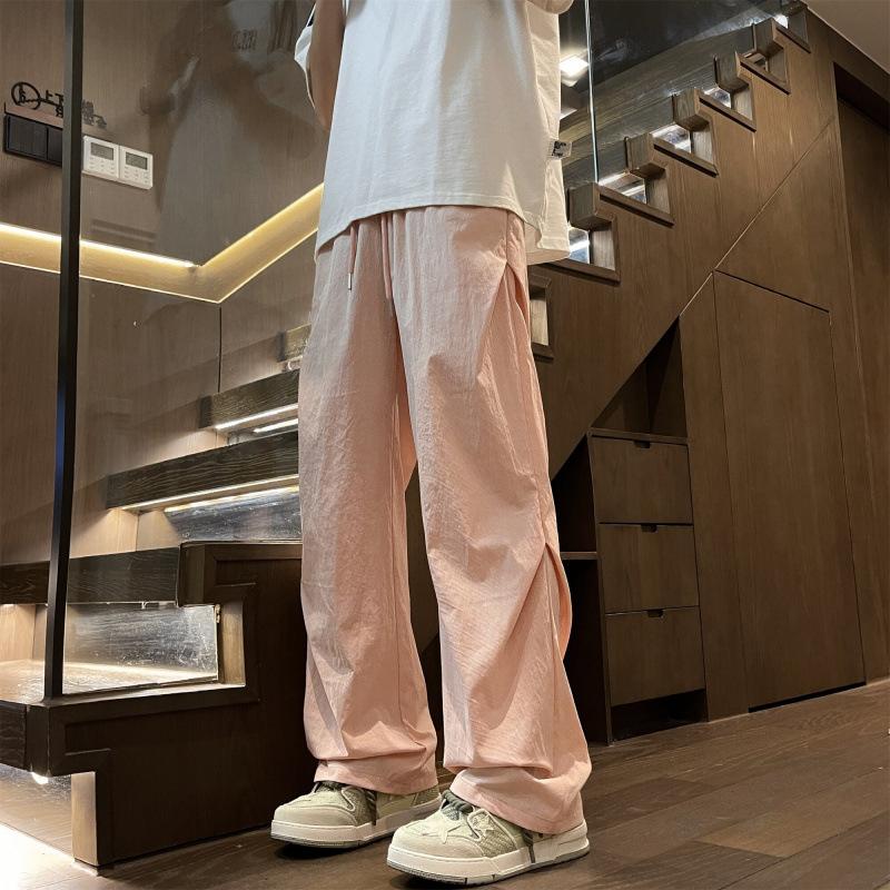 

Повседневные брюки Мужские летние быстросохнущие плиссированные парашютные брюки прямого кроя драпирующиеся брюки карго спортивные брюки 3XL розовый