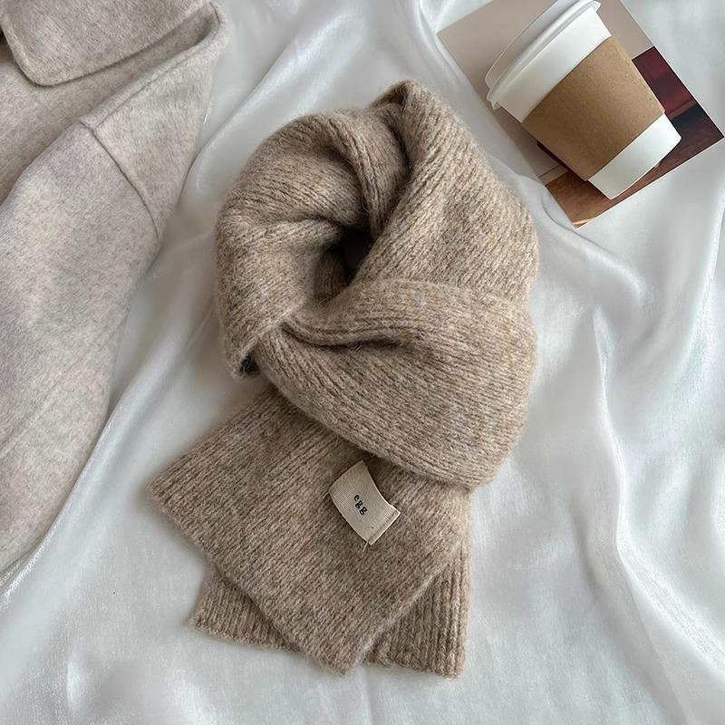 Korean Colorful Solid Mohair Knitted Scarf Women Men Autumn Winter Style Fashionable Soft Warm Thick Knitted Scarves Male Female