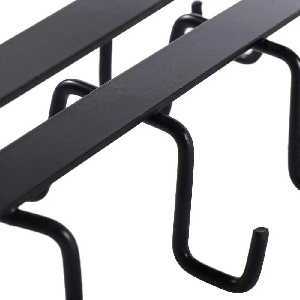 Multifunction Double-row Storage Hook Punch-free Cabinet Metal Shelves Hanging Cup Holder Hooks