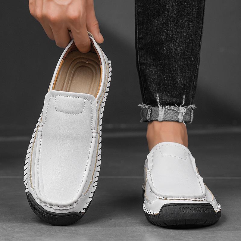 Men's Hand-stitched Slip-on Leather Loafers - Outdoor Casual Flat Driving Shoes, Plus Size Available.