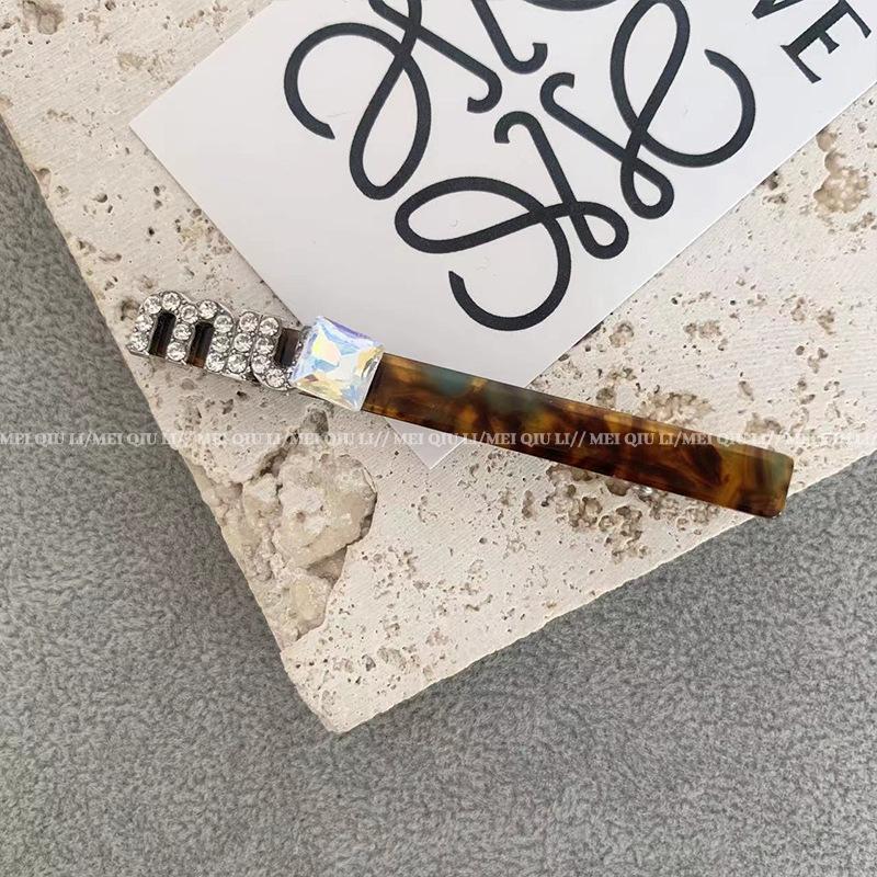 French Luxe Diamond Letter Duckbill Hairpin: Chic Acetate Clip for Women's Bangs and More