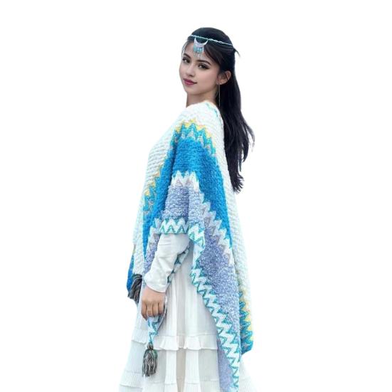 

Женская вязаная шаль в этническом стиле, пэчворк, цветная накидка с декором в виде холодильника, драпировка, шаль, аксессуар для коктейльного платья D