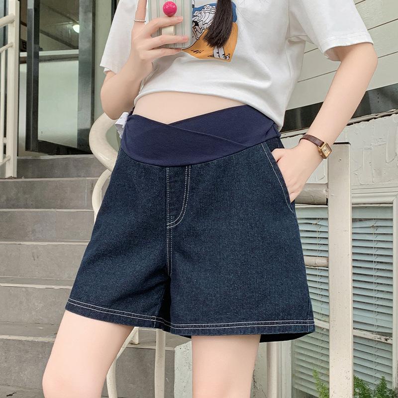 Summer Maternity Wide-Leg Denim Shorts - Casual Loose-Fit Low-Waist Jeans
