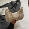 New Moon Casual Spring Grass Woven Handbag Women's Fashionable Shoulder Beach Bag Thick Chain Personalized Street Style