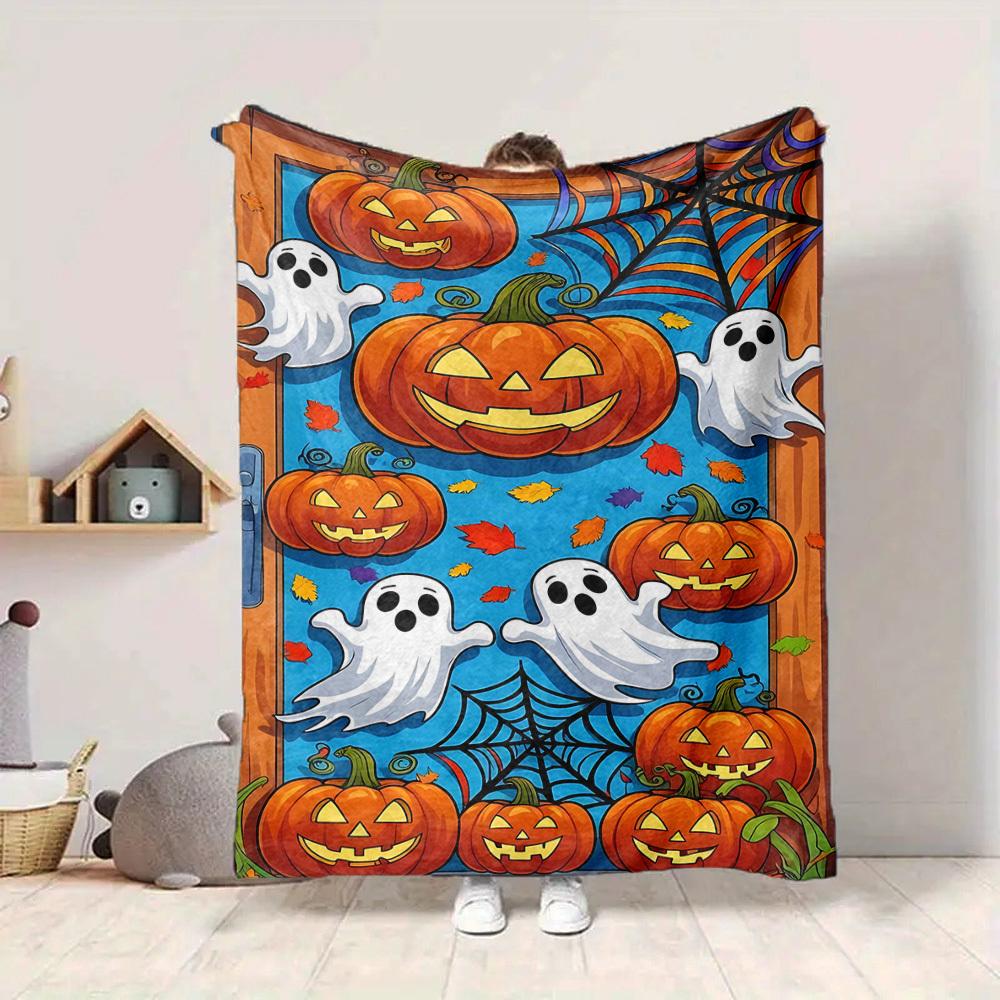 1pc Halloween Pattern Blanket, Lightweight Flannel Fleece with Digital Printing, Soft Warm for Sofa, Travel, Camping, Office, Couch, Chair, and Bed, A
