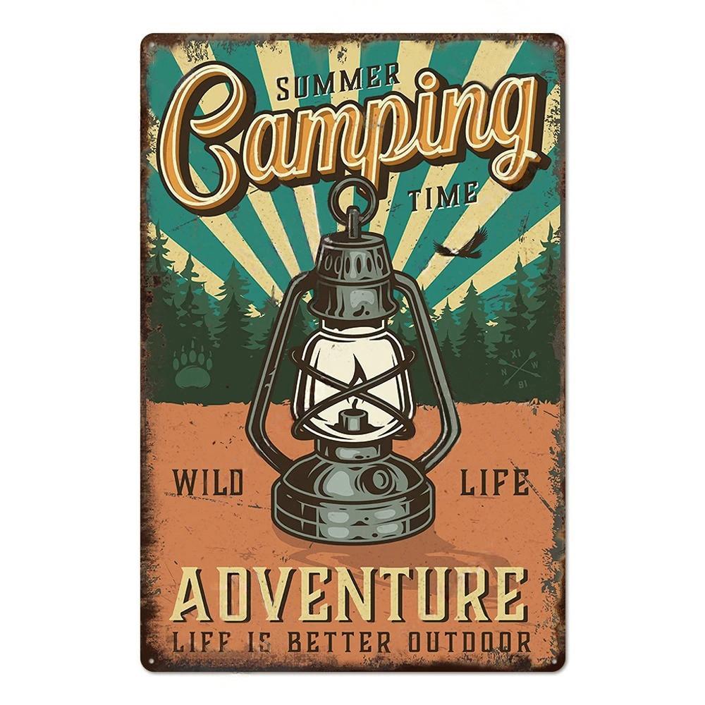 Camping Metal Posters Tin Sign Decor Vintage Plaque Metal Plate Retro Posters Wall Art Decor for Trip
