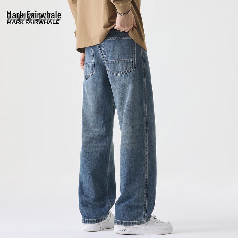 Mark Fairwhale Men's Straight Loose Fit Washed Denim Jeans