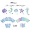 40pcs/set Ocean Theme CupCake Toppers Wrappers Mermaid Sea Star Shell Birthday Party Favor Cake Decor Supply