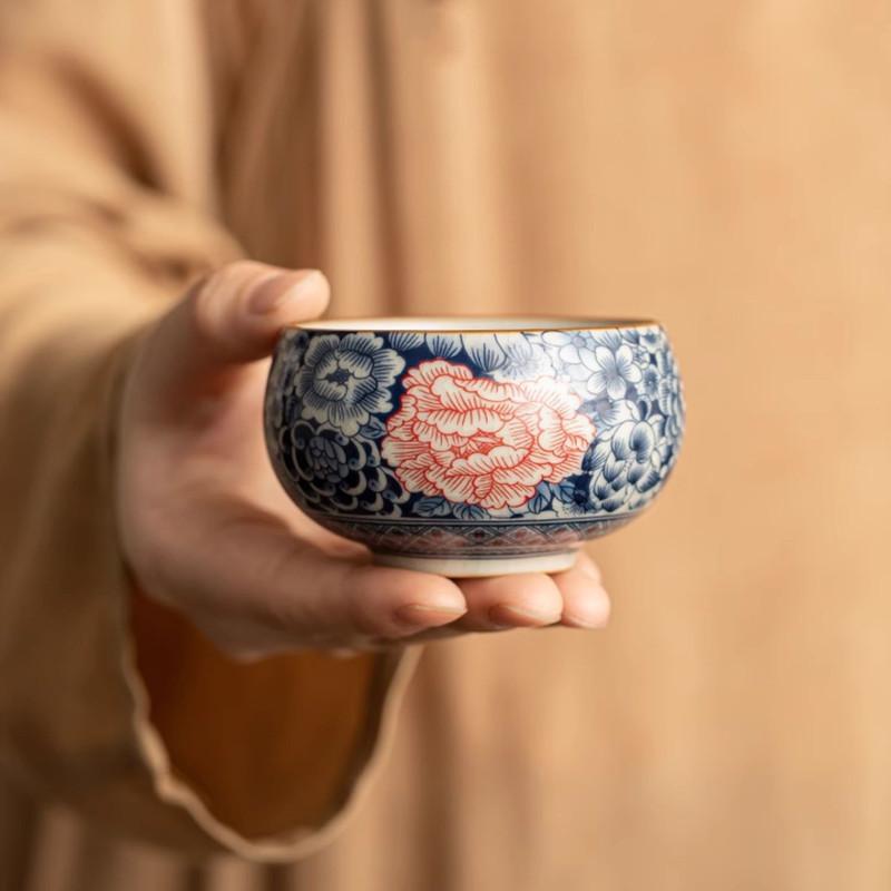 1 Pc Chinese Tradition Ru Kiln Ceramic Tea Cup Handmade Flowers Teacup Household Personal Tea Bowl Beauty Meditation Cup Teaware