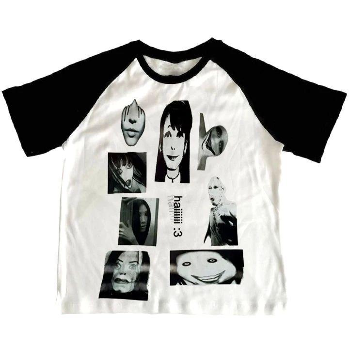 Vintage Γοτθικό Y2K Μπλουζάκι με Στρογγυλή Λαιμόκοψη για Άνδρες και Γυναίκες: Ρετρό Χαλαρή Γραμμή με Ευρωπαϊκή και Αμερικανική Γοτθική Εκτύπωση