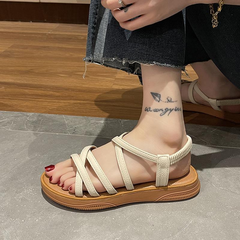 Upgraded New Roman Sandals Women's Flat-soled Elastic Band Soft-soled Summer Women's Cross-strapped Sandals