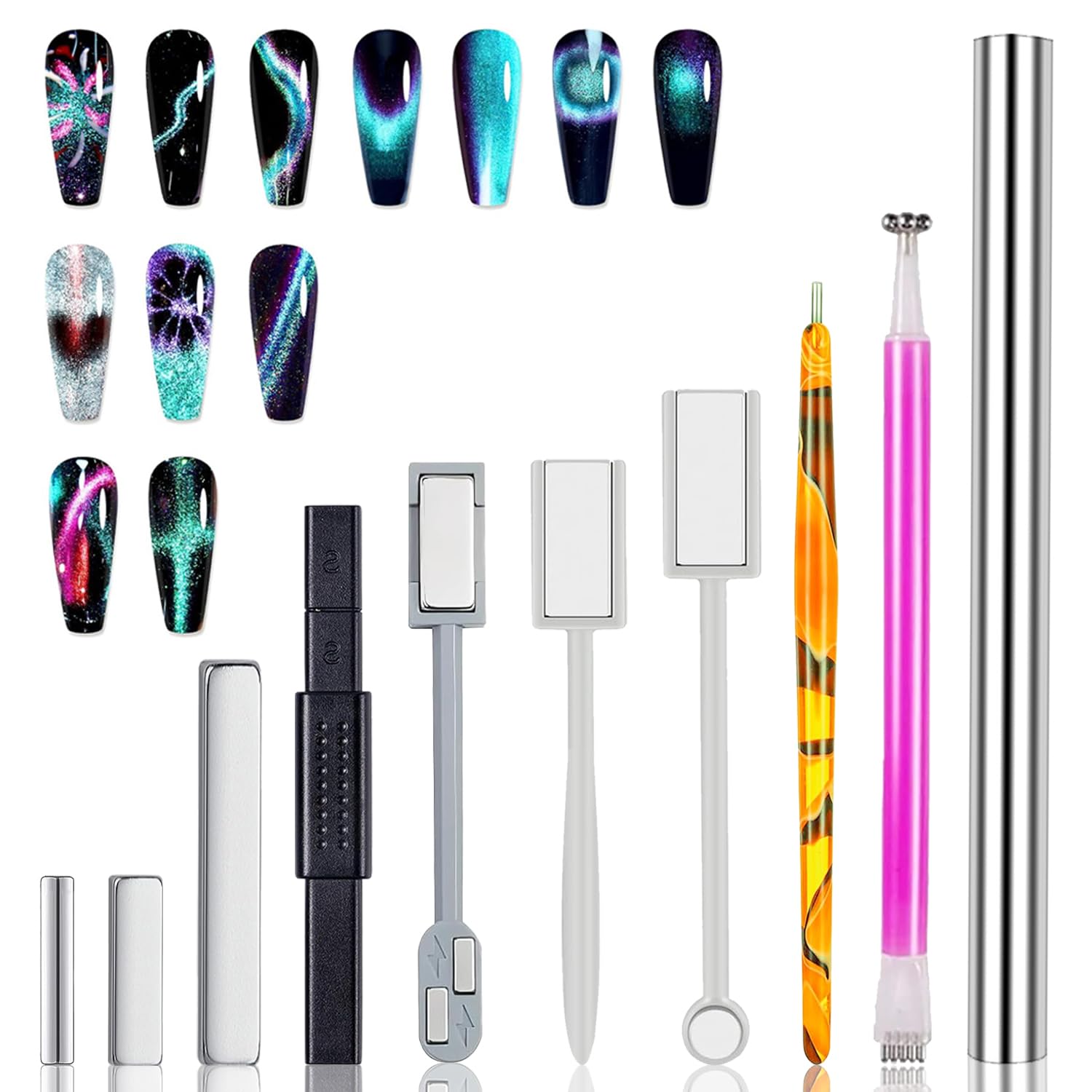 

YIKOOLIN 10 шт. Набор магнитов для дизайна ногтей «кошачий глаз» Гель-лак Двусторонние инструменты для профессионального и домашнего использования Аксессуар для дизайна ногтей