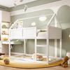 Bunk Children Bed, 90 x 200 cm, Low Bunk Single Bed, Loft Bed with Stairs, Solid Wood Frame, Wood Color