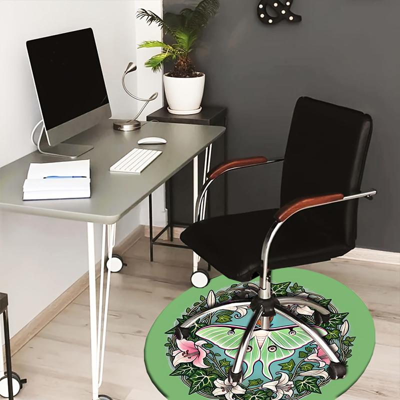

1pc Office Carpet Chair Mats Luna Moth with Lily Wreath Perfect for Decorating Office Chairs, Living Rooms, Or Bedrooms 80cm