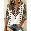 Women's White Boho Floral Print Tie Neck Blouse, Casual Loose Tops for Spring Summer Daily Wear & Vacation Occasions
