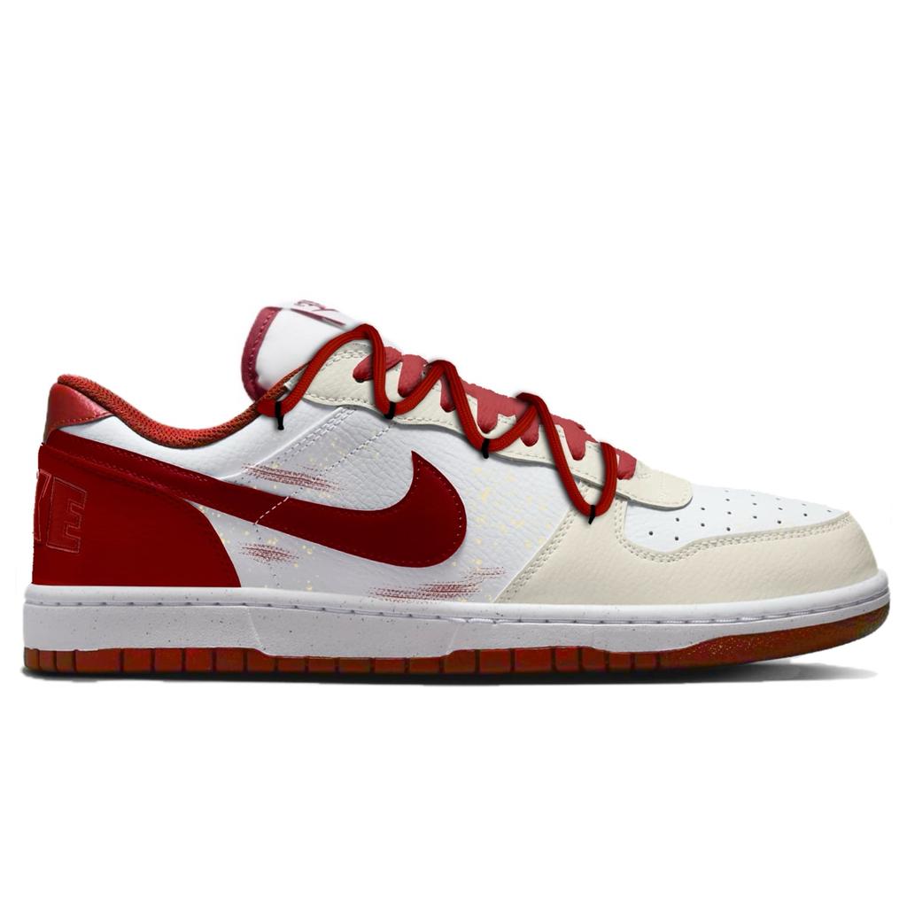 Nike Big Auspicious Cloud Red Steed Leather Low top Skateboard Shoes Men's Beige Red 355152-150(Team861-)