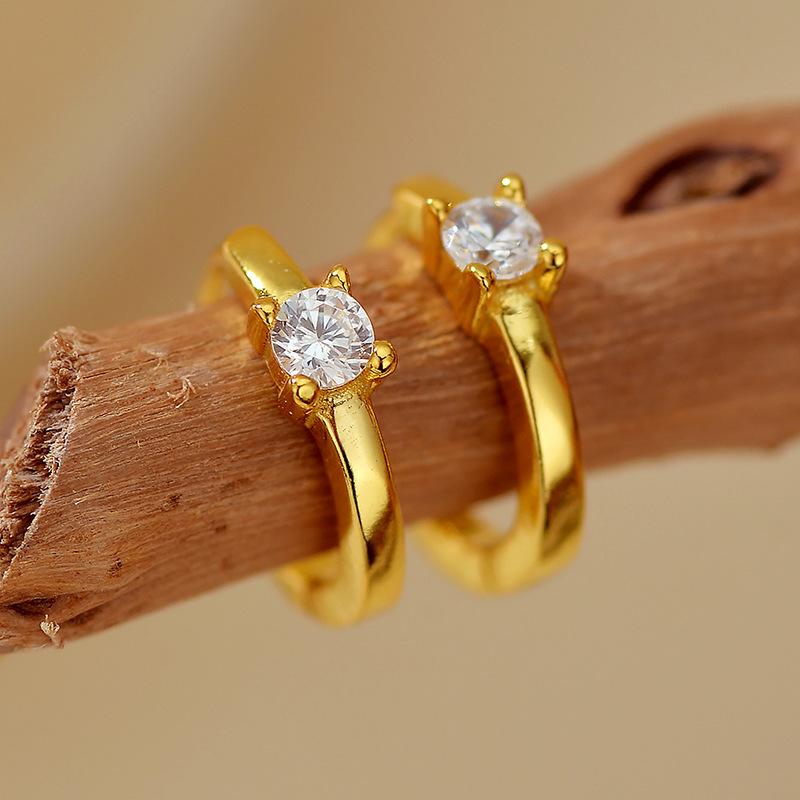 S925 Sterling Silver 18K Gold Plated Single Stone Huggie Hoop Earrings 4-Prong Set Cubic Zirconia Minimalist Earrings for Women