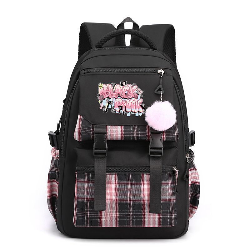 Korean Style Printed Nylon Backpack for Students Large Capacity School Bag Fashionable Commute Shoulder Bag with 15 Inch Laptop Compartment KTB