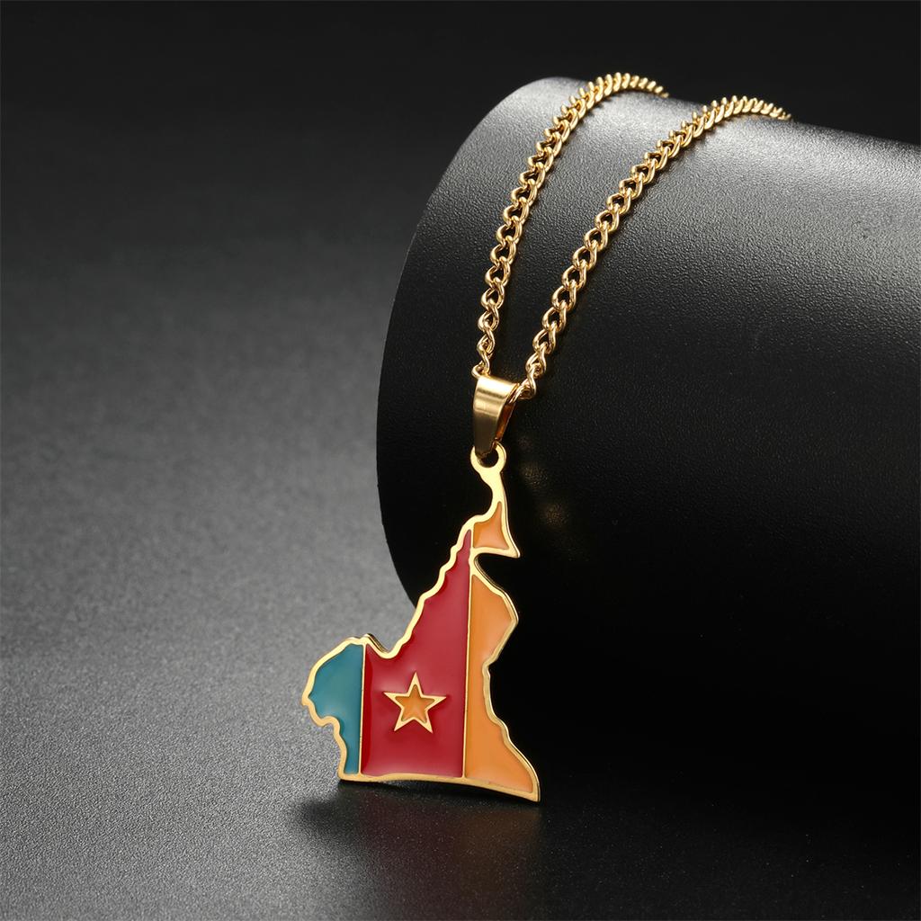 EUEAVAN Stainless Steel African Map Necklace Cameroon Rwanda Congo Berber Somalia Ghana Botswana Tanzania Flag Patriotic Jewelry